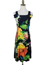 Frank Lyman Sleeveless Floral Dress Size 2 Black Multicolor Square Neck