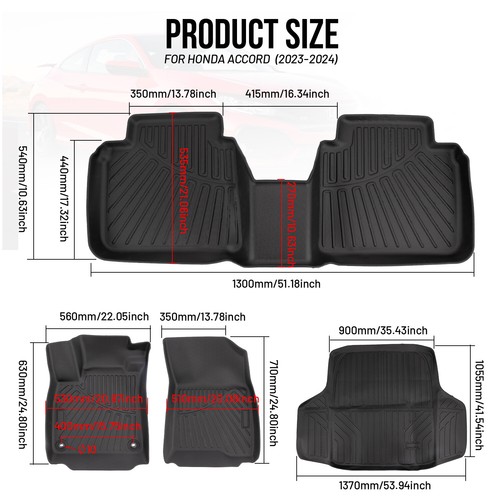For 2023 2024 Honda Accord Floor Mats Rubber TPE Liners All Weather Durable - Picture 2 of 19