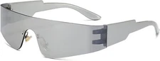 AIEYEZO Modern Fashion Rimless Futuristic Wrap Around Silver/Silver Mirrored 