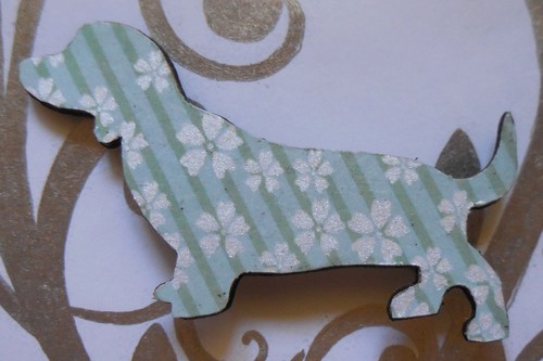 Dax! brooch in aqua floral dachshund sausage dog origami oriental wooden lacquer - Picture 7 of 9