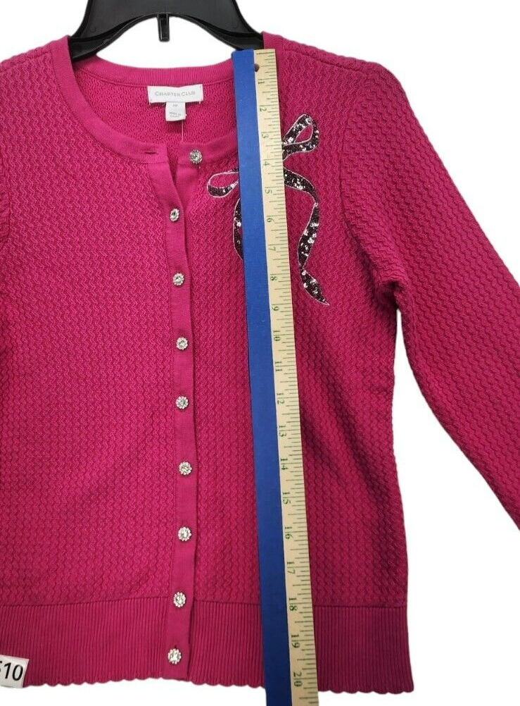 Charter Club Bow-Detail Button-Front Cardigan Women’s Size PP Pink  M510
