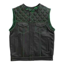 Men Classic Sleeveless Biker Style Leather Vest Motorcycle Biker Concealed Carry