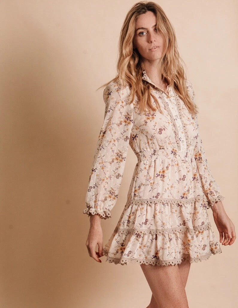 NEW The Shirt Rochelle Behrens Portofino Dress Cream Violet Floral