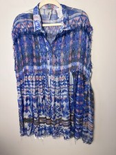 Free People Womens Tunic Dress Gauzy Purple Sleeveless Medium Blue Button