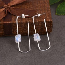 Genuine Design Wire Hoop Earrings Raw Moonstone Healing Gift For Best Friend