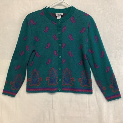 VTG R&K Knitted Sweater Cardigan Women Sz 6? Fair Isle Paisley Christmas Holiday