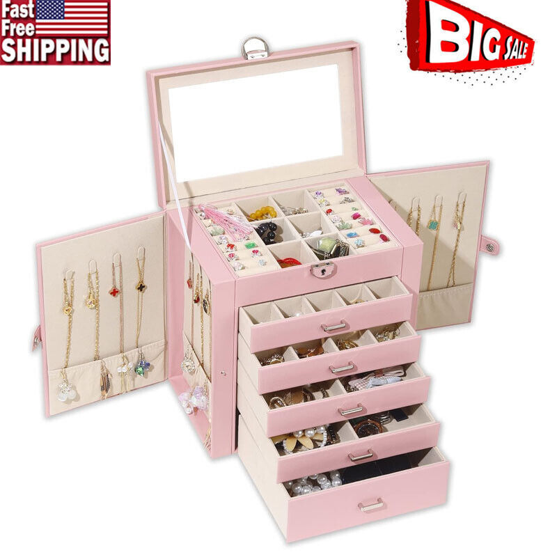 6-Layer Large Jewelry Box with Mirror for Women - Stylish Home Organizer-image