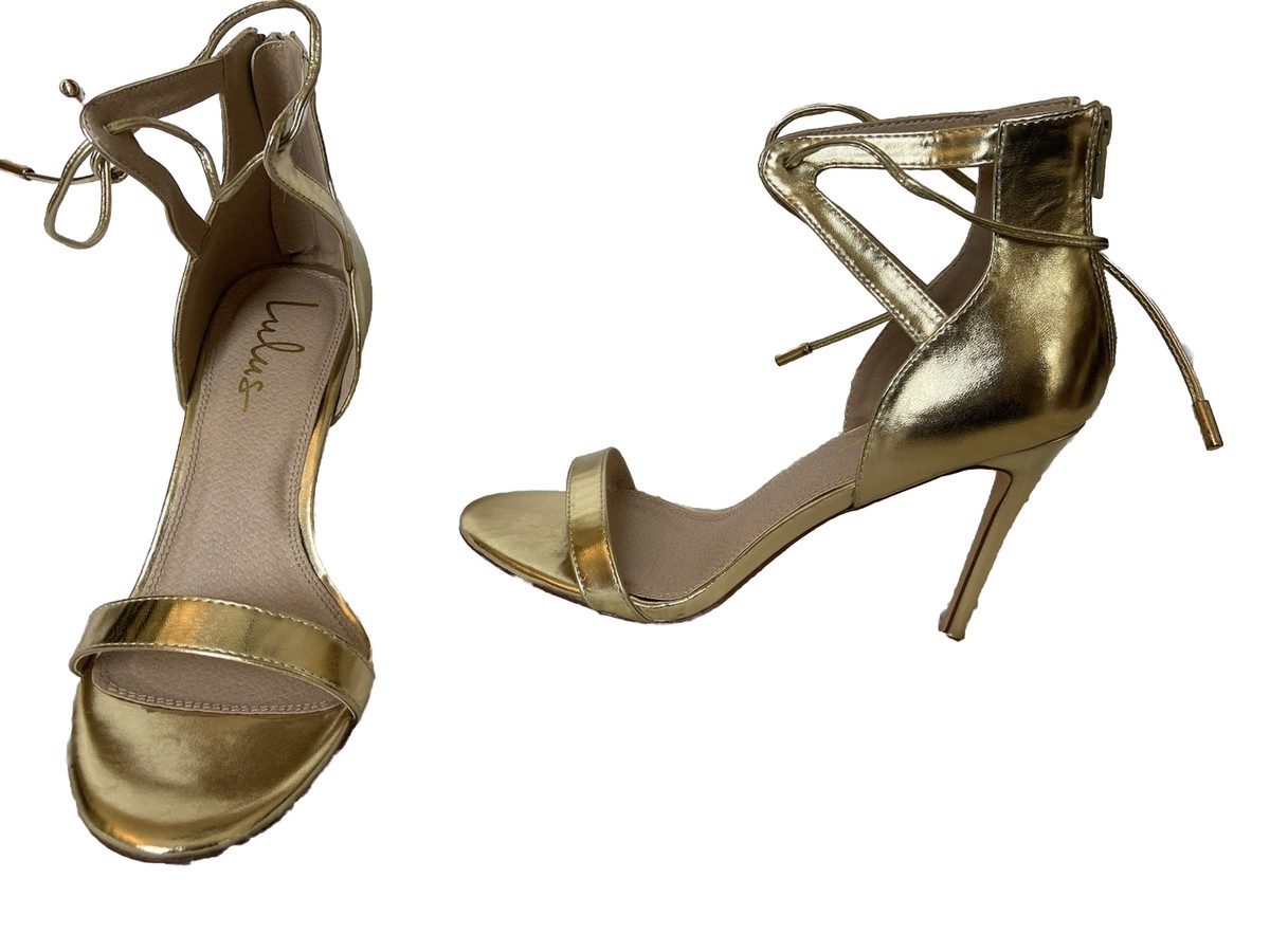 Lulu's Rose Gold Strappy Heels Sandals Sexy Gold New Years Size