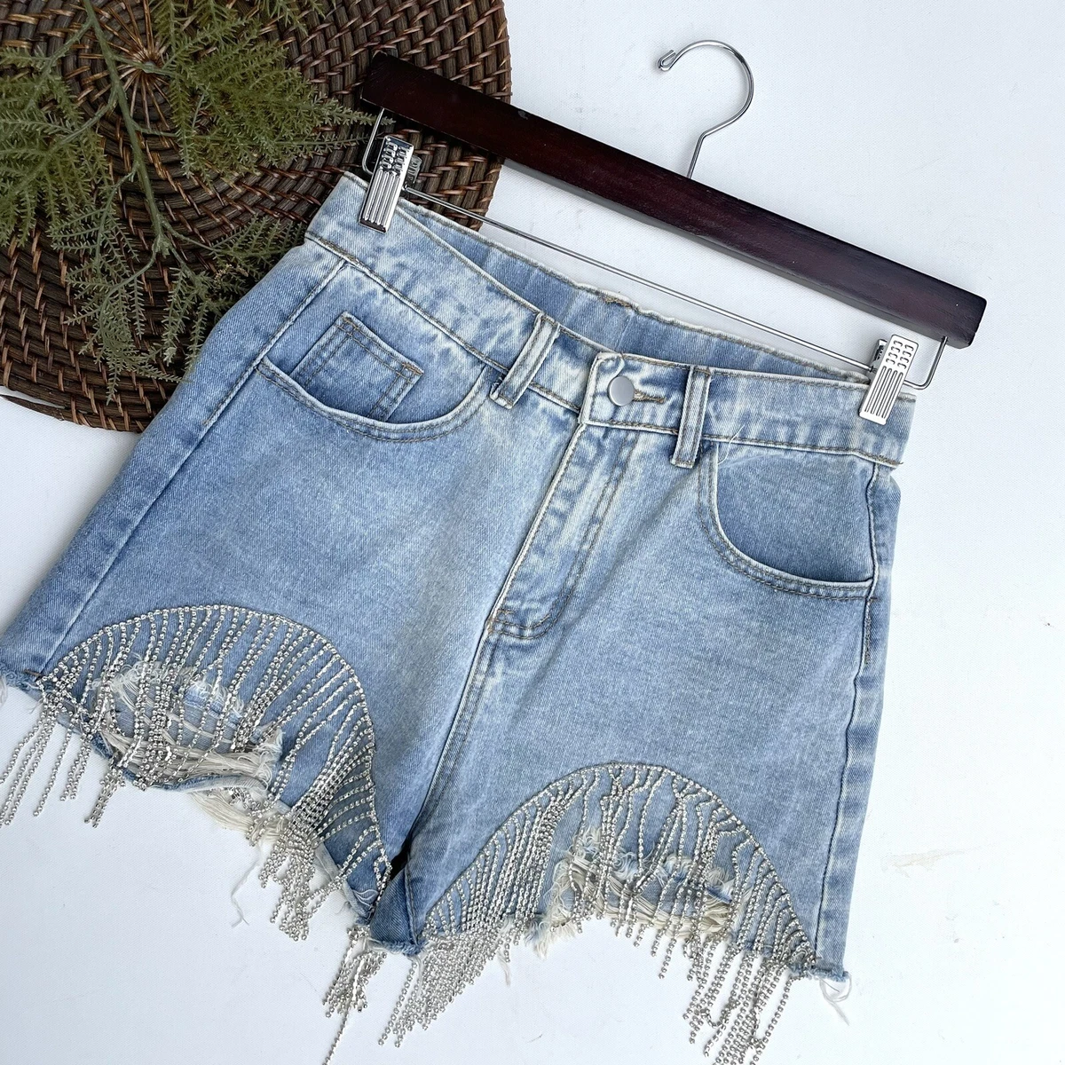 Tassel blue jean shorts sale