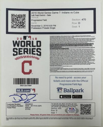 Biglietto David Ross firmato 2016 Chicago Cubs MLB Baseball World Series PSA/DNA COA - Foto 2 di 5