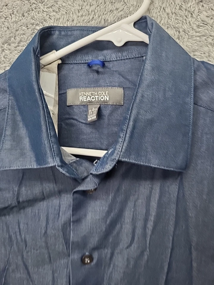 Camisa de vestir Kenneth Cole Reaction ajustada Techni-Cole cuello flexible lisa azul L Foto 2 de 4