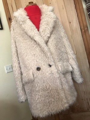 FAUX FUR SHAGGY MONGOLIAN TIBETAN LAMB COAT JACKET OVERSIZED L