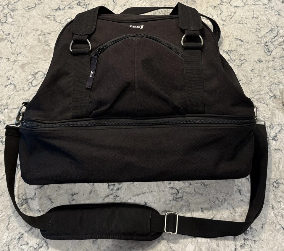 Lucy Activewear Duffle Bag Black Tote Weekender Straps multi Pocket 18”x16” - Image 4 of 4