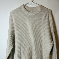 American Eagle Women  s Small Ribbed Knit Crewneck Sweater Gray Oatmeal