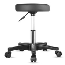 Round Rolling Stool Swivel Stool with Wheels PU Leather Height Adjustable Black