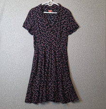 ModCloth Black Ditsy Floral SS V Neck Surplice Midi Rayon Dress Size XL Pockets