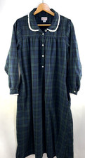 Lanz Of Salzburg Womens Flannel Nightgown Tartan Plaid Blue Green Size M