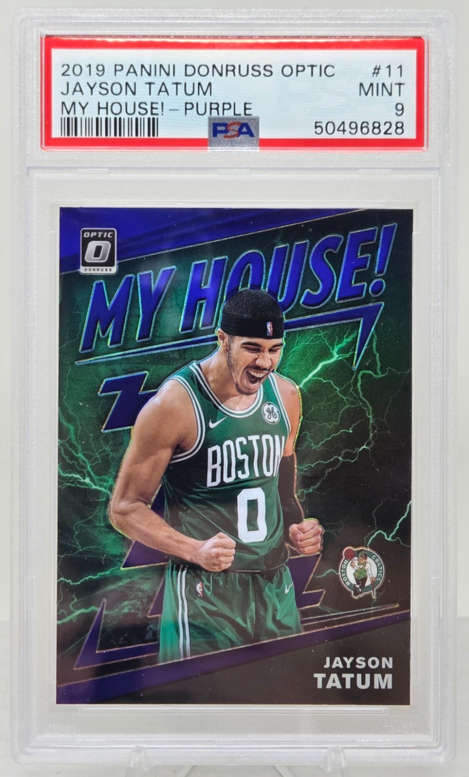 2019 Optic JAYSON TATUM Purple Refractor Card PSA 9 Mint view 1