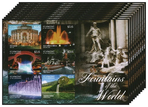 Lot 10X ST. VINCENT & THE GRENADINES 2015 Stamps Sheet Foutains of World #W30015