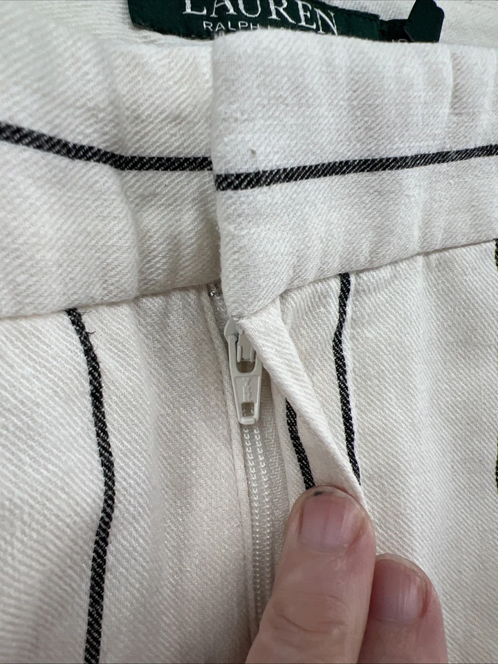 Lauren Ralph Lauren Pants Womens Sz 16 White Black Stripe Linen Wide Leg - Image 3 of 4