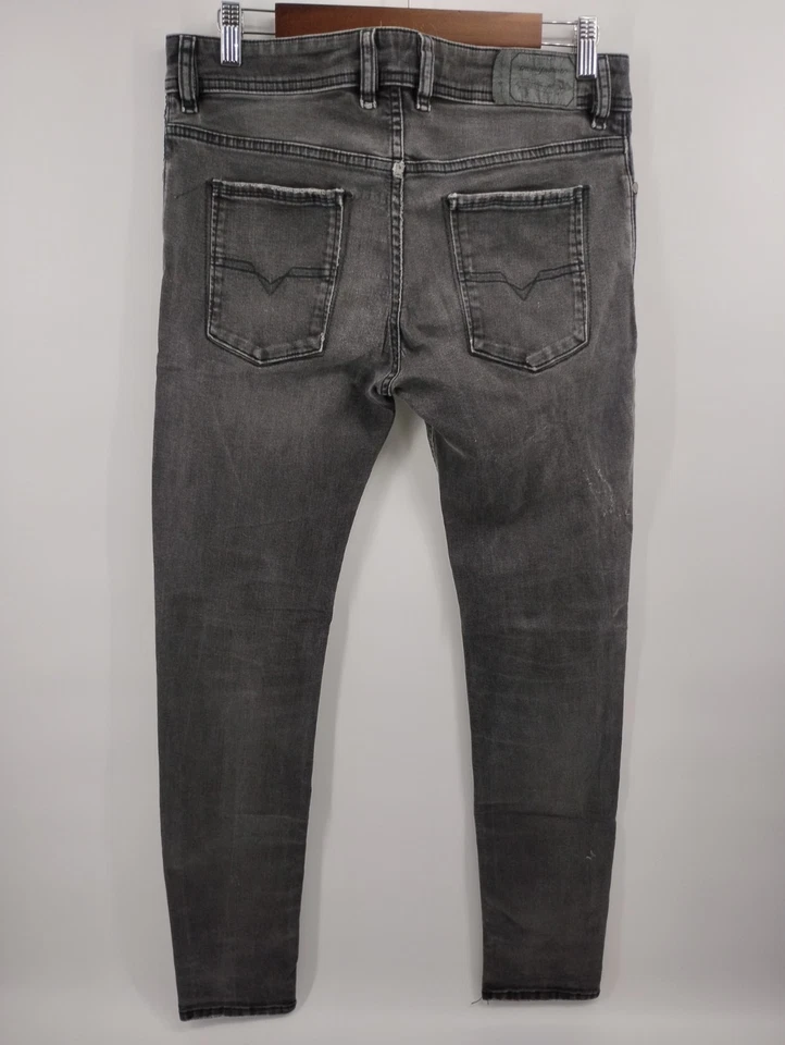Jeans Diesel Hombres 31x32 Gris Elegante Ajustado Elastizado Grunge Desteñido Botón Mosca Foto 3 de 4