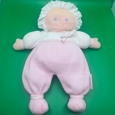 Vintage Eden rosa WEISS Baby Puppe Stofftier Plüsch Tröster Waffel Mädchen blond