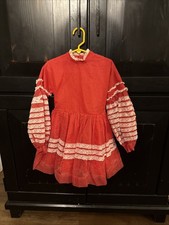 Martha s Miniatures Girls Vintage Dress Red Lace Polled Dot Tie Back