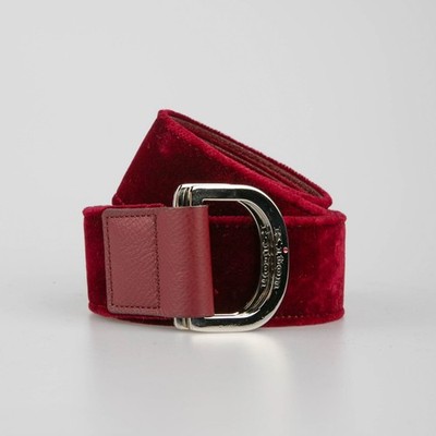 Great $1175 KITON Double D-Ring Buckle Velvet/Leather Belt Burgundy Size: 35/37