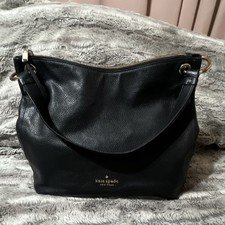 kate spade new york Black Pebbled Shoulder Bag Zip Top Gold Hardware Pockets