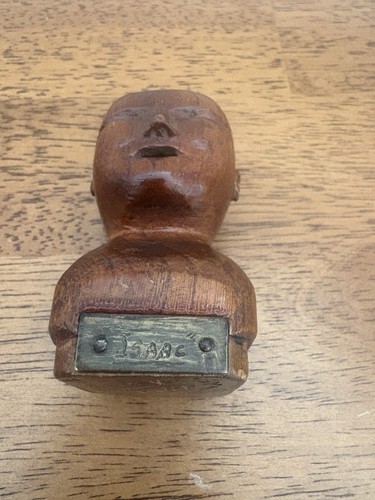 Mid Century/ Hand Carved/ Wooden Man /African(?)/Head Bust/1957/signed - Picture 3 of 12