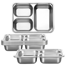 8 PCS Stainless Steel Rectangular Divided Portion Control Dinner Food Plates