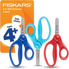 Fiskars 5" Blunt-Tip Scissors for Kids Ages 4-7 3-Pack - Scissors for School o