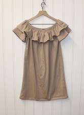 Express Boho Cottagecore Off Shoulder Ruffle Dress Women’s Medium Beige Summer