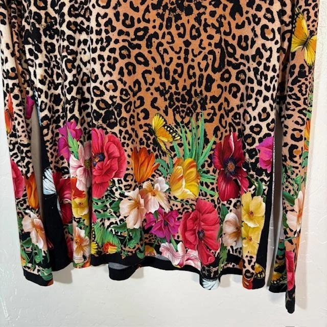Camisa Johnny Was Mujer XS Leopardo Floral Mariposa Multicolor Manga Larga Boho Foto 3 de 4