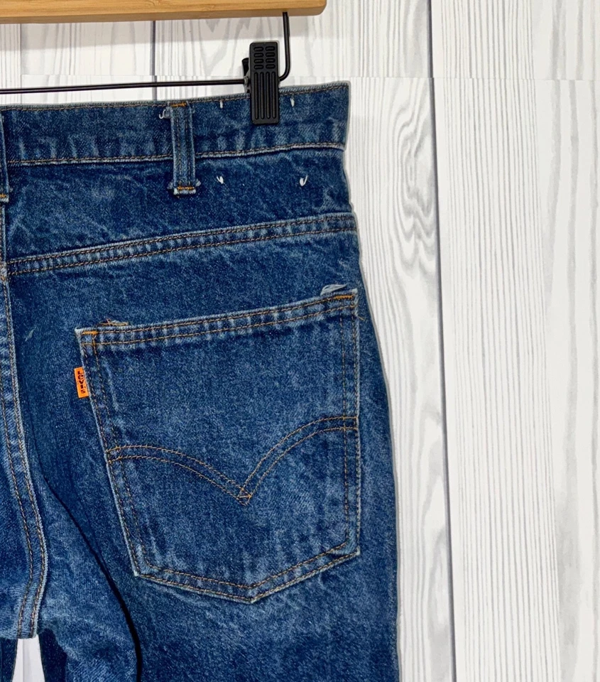 Vintage Levis bell bottom flared jeans mens size 30x34 orange tab 70s dark wasH - Image 2 of 4