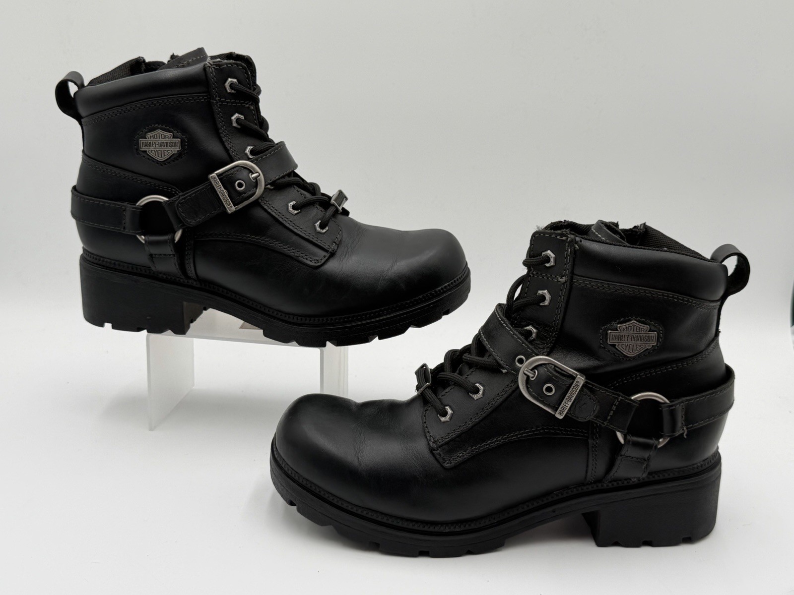 Harley-Davidson Women’s Tegan Leather Harness Boots 9.5 Black Zip Lace Up Moto
