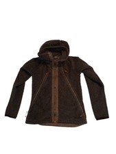 KUHL Flight Jacket Womens High Pile Fleece Jacket Sz XS Brown Stowaway Hood