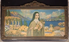 Vintage Lithograph On Tin, St. Therese Of Lisieux In Original Frame. Nice.