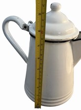 Vintage White EnamelWare w/blK Trim Coffee Pot 9" Kitchen Decor Farmhouse