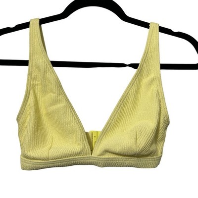Peek & Beau Yellow Textured Seersucker Bikini Top 30D/DD Plunge Resort Bright