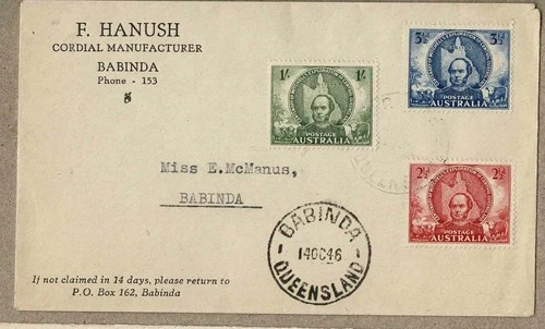 Australia 1946 Mitchell Set FDC on F. Hanush Advertising Babinda Cover
