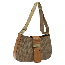Christian Dior Trotter Canvas Shoulder Bag Beige Gold Auth yk17815