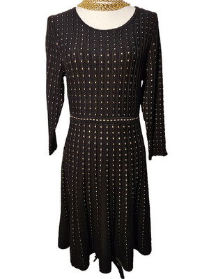 NWT Nina Leonard Womens Sweater Dress Black Ribbed Knit Long Sleeved Size Medium