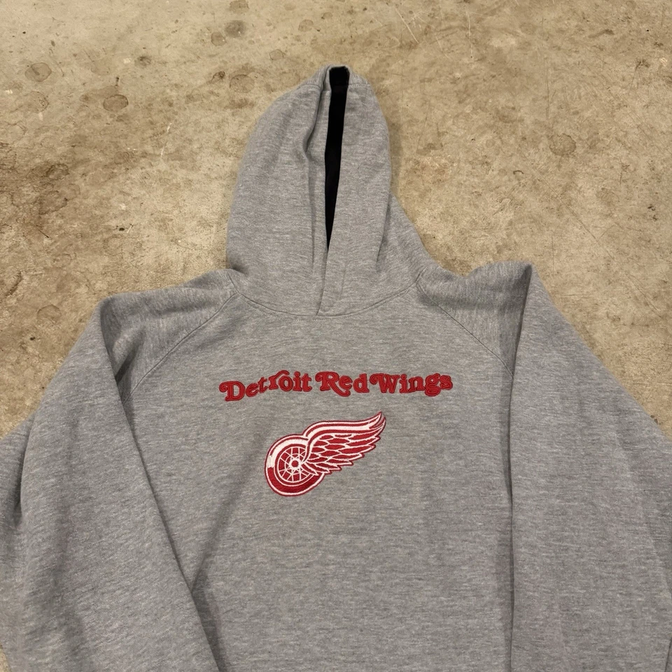 Sudadera con Capucha Gris De Colección Reebok Para Hombres Mediana Detroit Red Wings Hockey Foto 4 de 4