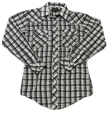 Vtg The Western Shop Western Wear Plaid Pearl Snap Shirt Rodeo Cowboy Sz 15.5-34