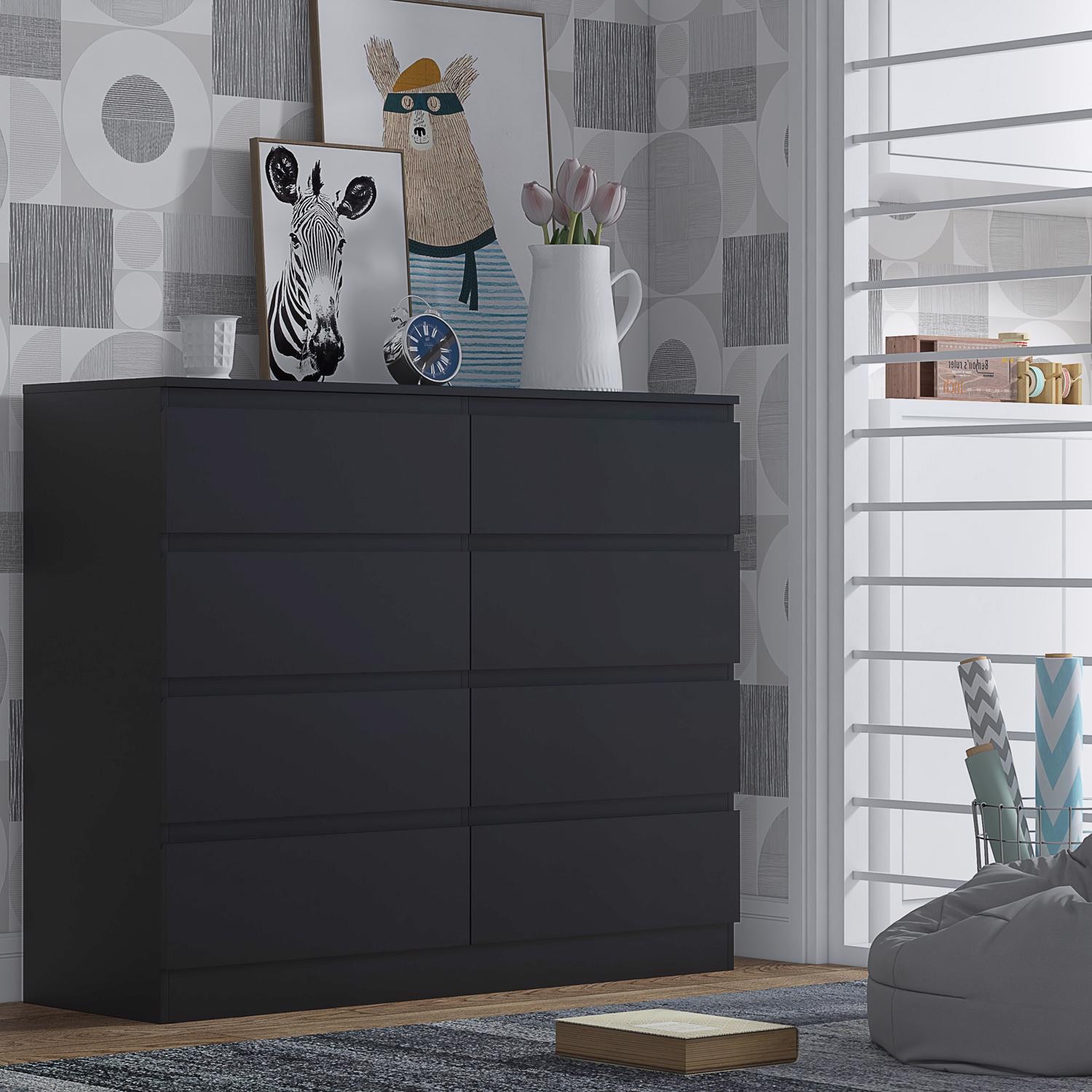 8 Drawer Chest of Drawers Modern Bedroom Furniture Matt Black
