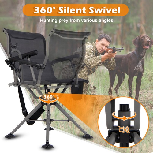 Shooting & Hunting Chair w/ 3 Position Adjustable Legs 360° Silent Swivel - Picture 10 of 11