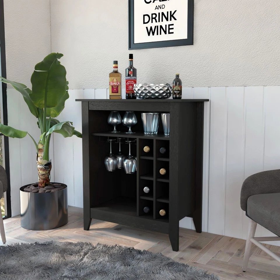 6-Bottle Bar Cabinet Black 1-Drawer Wine Storage 38 inch Shelf - Image 2 of 4