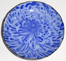 Japanese Takahashi Matsumine Kiln Cobalt Blue Chrysanthemum Flower Trinket Dish