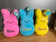 Large 15" Personalized Easter Peeps Plush Bunny Basket Filler Pink Blue Yellow